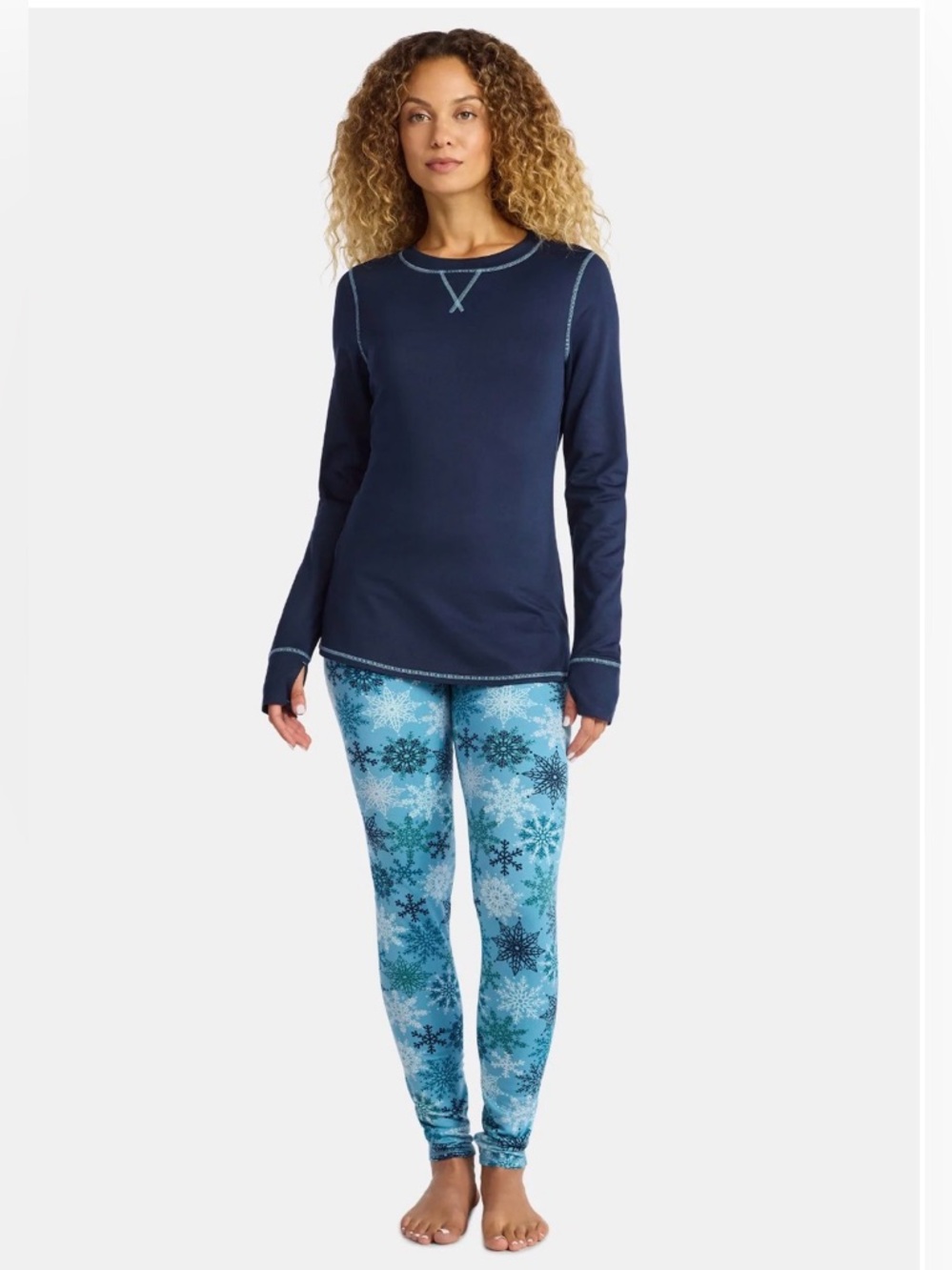 ClimateRight by Cuddl Duds Top & Leggings 2-Piece Set blue snowflake size XS